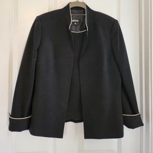 VINTAGE 2 pc KASPER Black with Cream Piping Flyaway Blazer + shell size 8 EUC